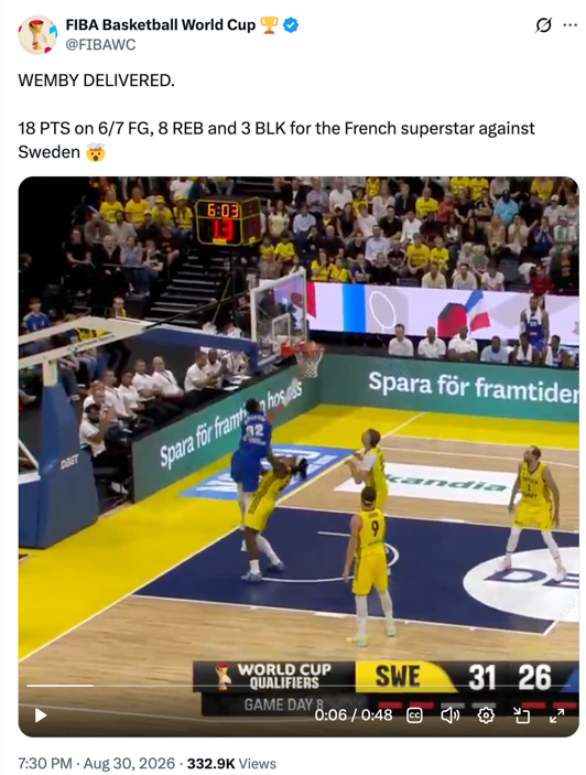 Wembanyama's 18 points close out Sweden 84-69