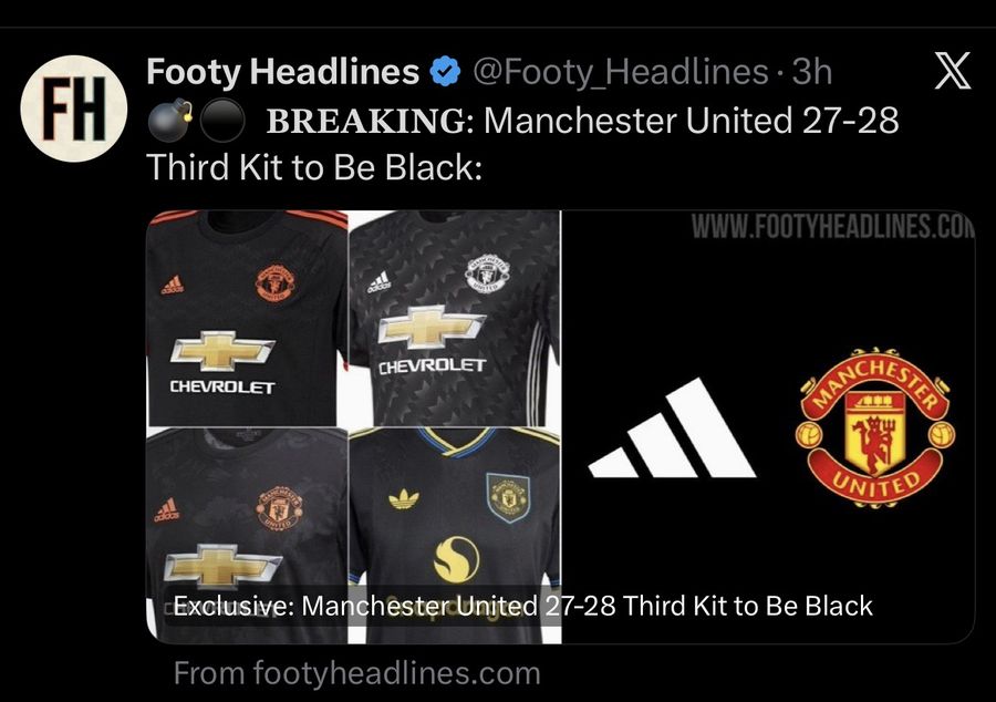 BREAKING: Manchester United 27-28 Third Kit to Be Black: