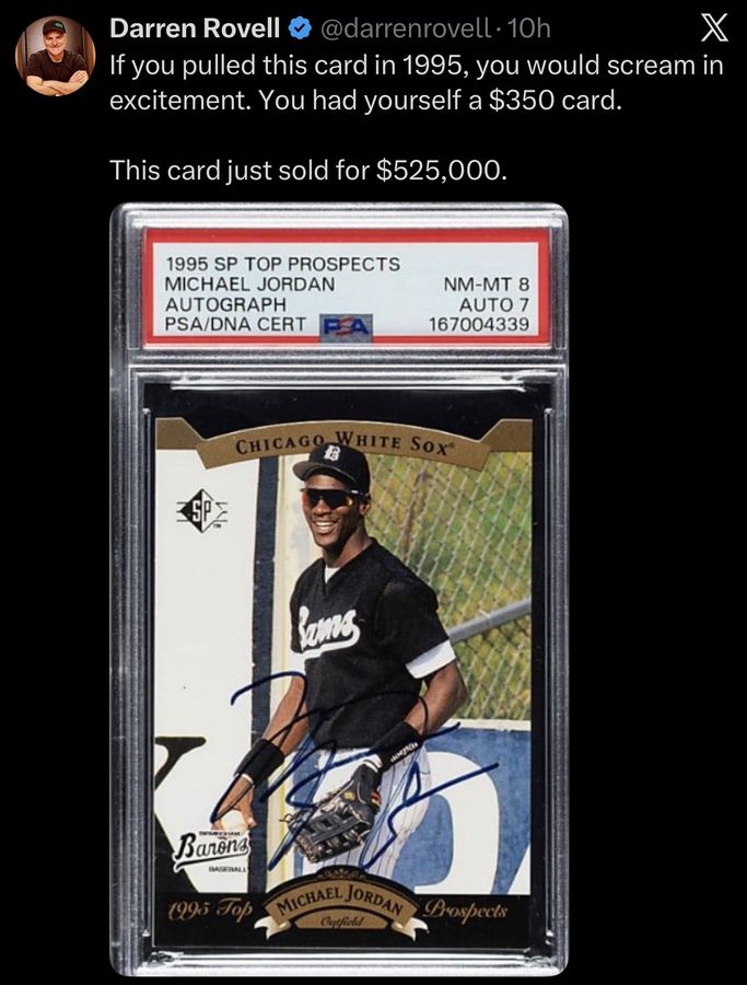 If you pulled this card in 1995, you would scream in excitement. You had yourself a $350 card.

This card just sold for $525,000.