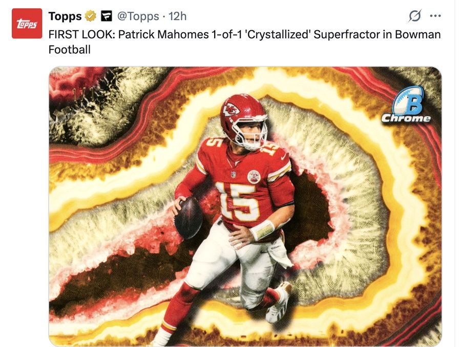 FIRST LOOK: Patrick Mahomes 1-of-1 'Crystallized' Superfractor in Bowman Football