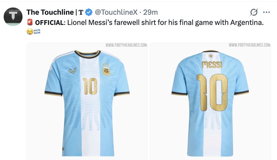 🚨 OFFICIAL: Lionel Messi’s farewell shirt for his final game with Argentina. 😢🇦🇷