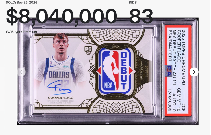 Cooper Flagg's 1/1 debut auto sells for $8.04 million